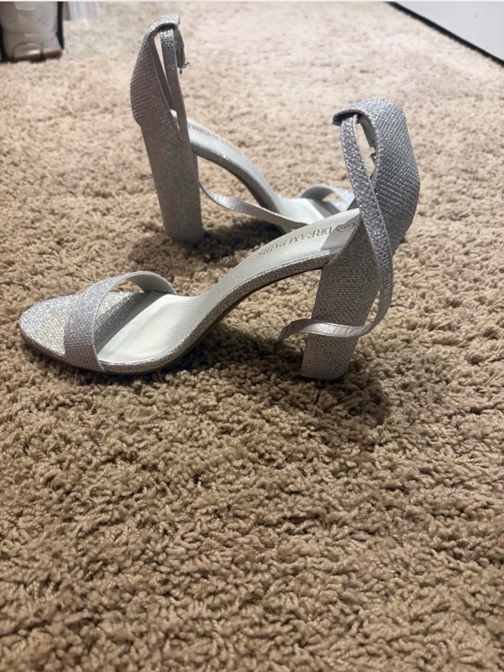 Dream Pairs Silver Glitter Block Heel Sandals